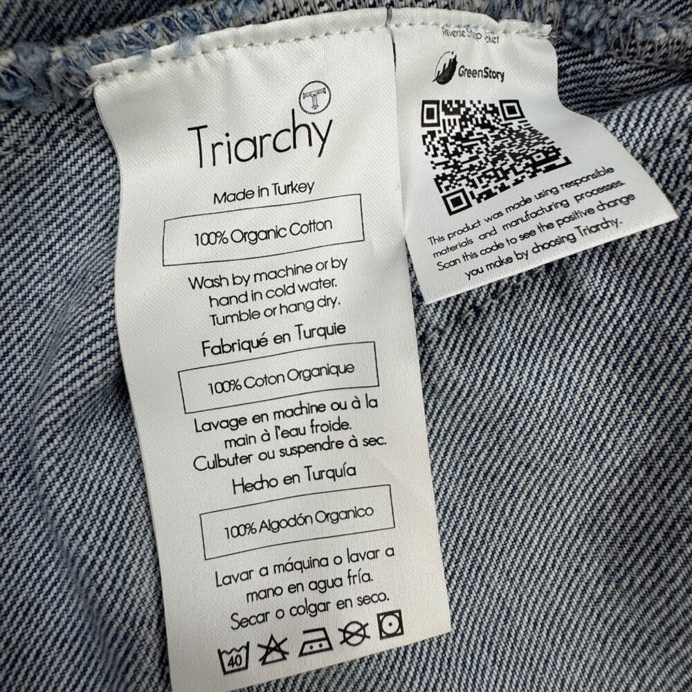 Triarchy Reverse Stirrup Denim Jacket Size Small Two Tone Cropped - Picture 5 of 11